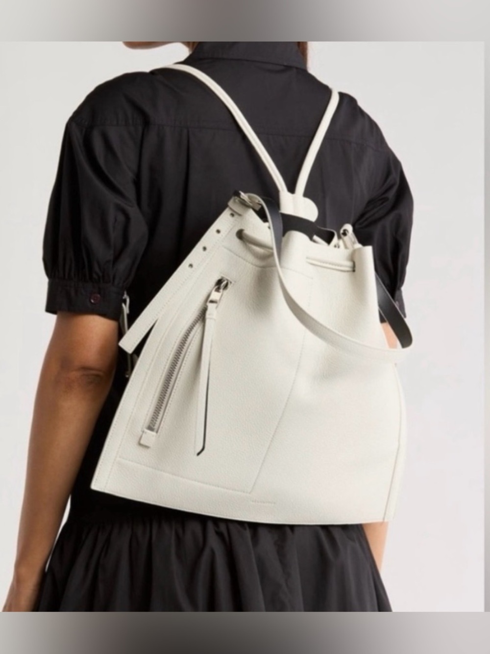White Leather Drawstring Backpack - Women Bags